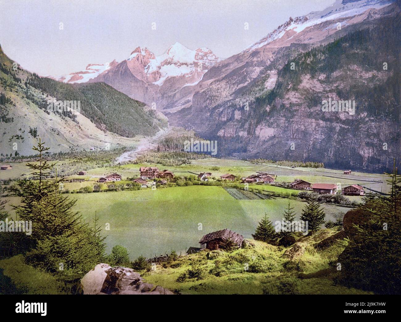 Kandersteg village and Blüemlisalp, Bernese Alps, Bern, Switzerland ...