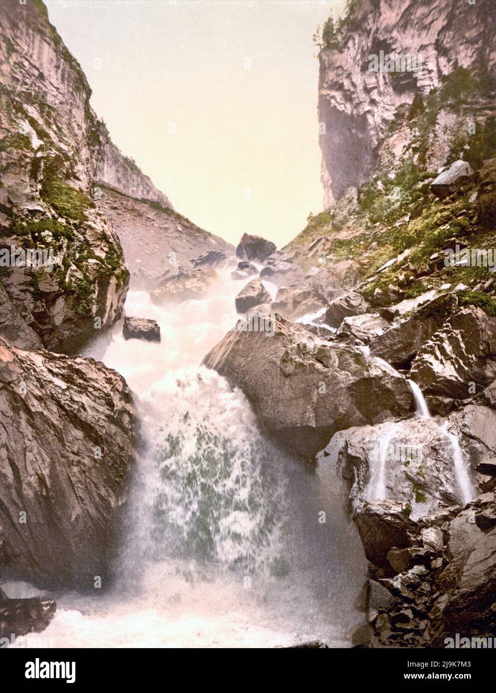 Kander falls and Klus Canyon, Bernese Alps, Bern, Switzerland 1890. Stock Photo