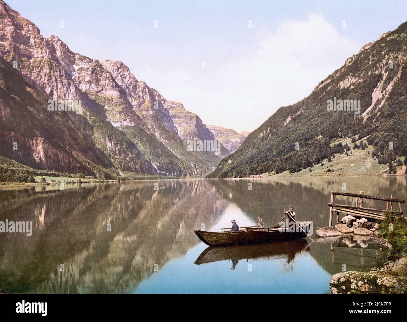 Lake Klöntal , Glarus, Switzerland 1890. Stock Photo