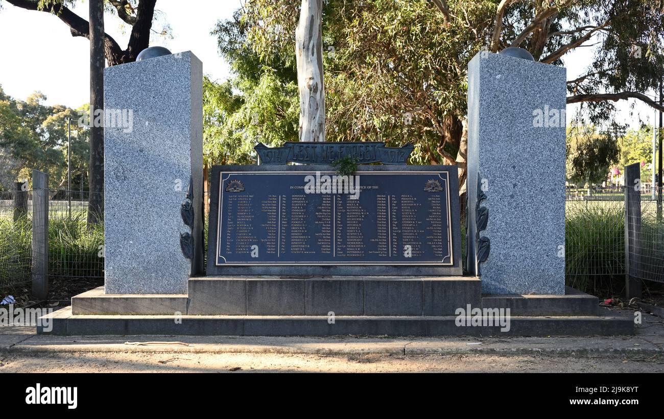 Memorial to members of the Australian Imperial Force who died during the First World War, 1914-1918 Stock Photo