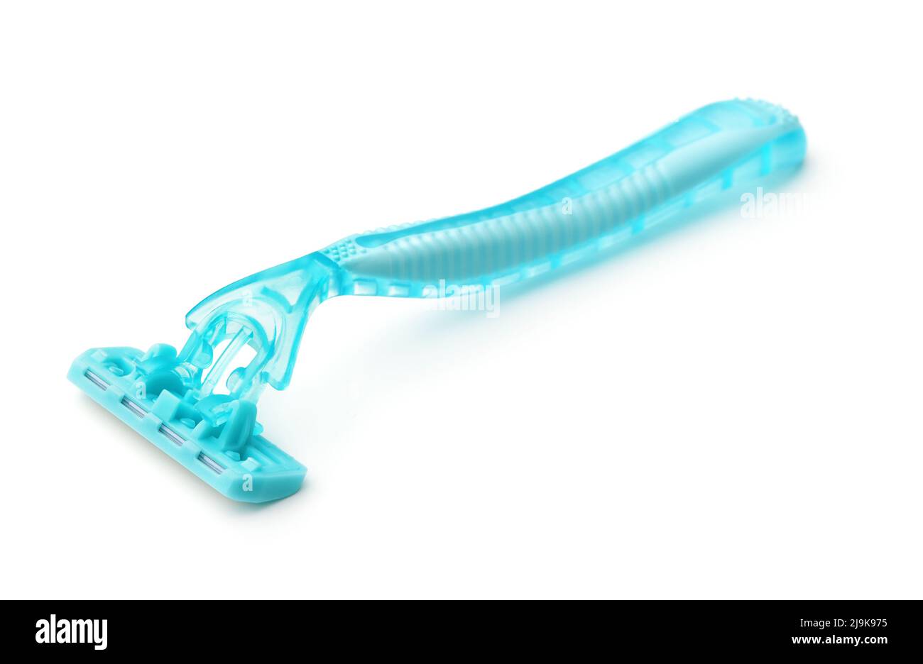 Turquoise plastic shaving razor isolated on white Stock Photo