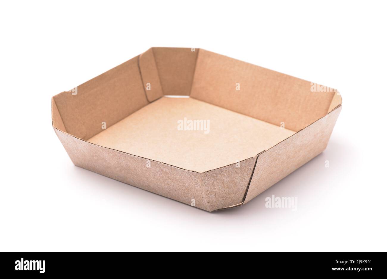 Empty paper food packaging tray isolated on white Stock Photo