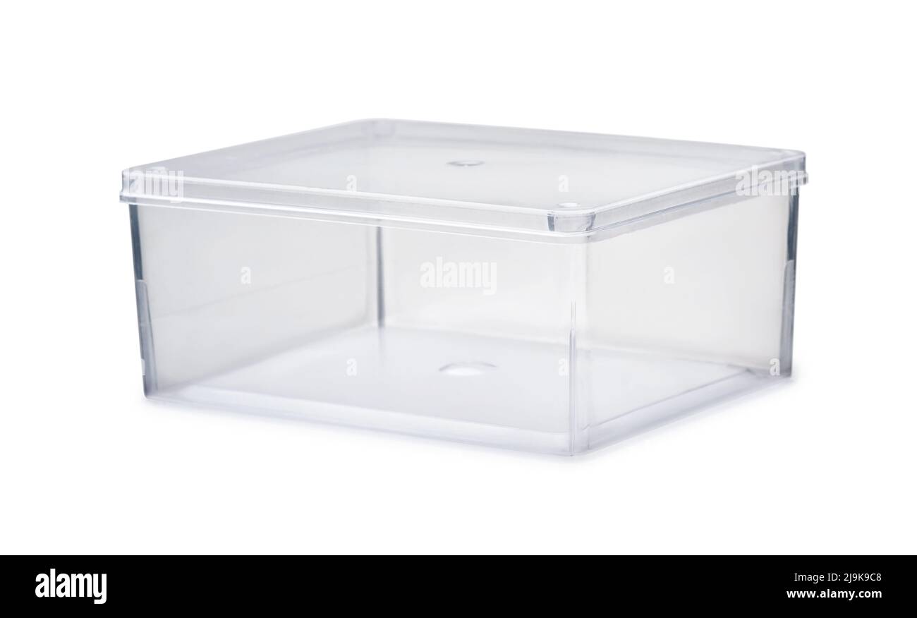 Empty transparent plastic box isolated on white Stock Photo
