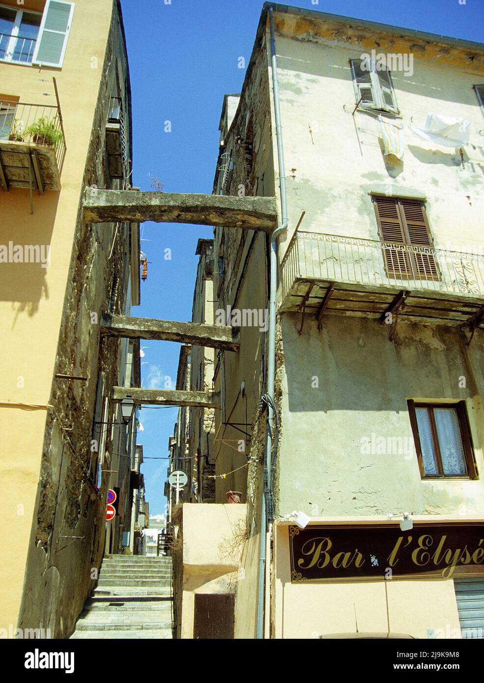 Stairway and houses with arches in the historic old town of Bastia, Haut-Corse, Corsica, France, Mediterranean Sea, Europe Stock Photo