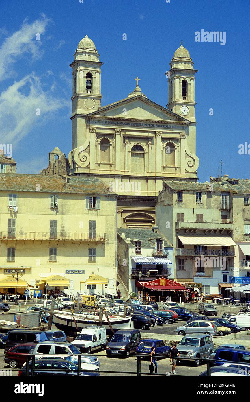 Old town, harbour and Saint Jean Baptist church of Bastia, Haut-Corse, Corsica, France, Mediterranean Sea, Europe Stock Photo