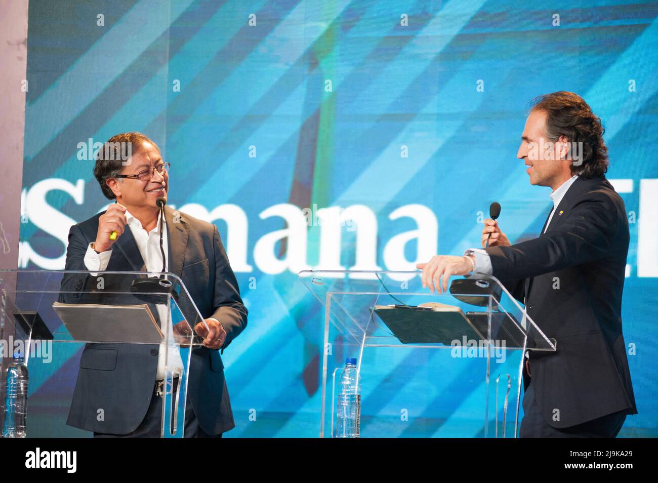 Presidential candidate Gustavo Petro for the political alliance 'Pacto Historico' (Left) and Federico 'FICO' Gutierrez (Right) during the last televis Stock Photo