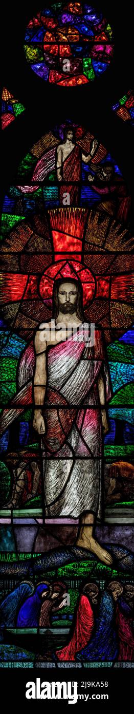 The Resurrection of Christ as depicted by Wilhelmina Geddes (1924), Holy Trinity Church, Bardsea, Cumbria, UK Stock Photo