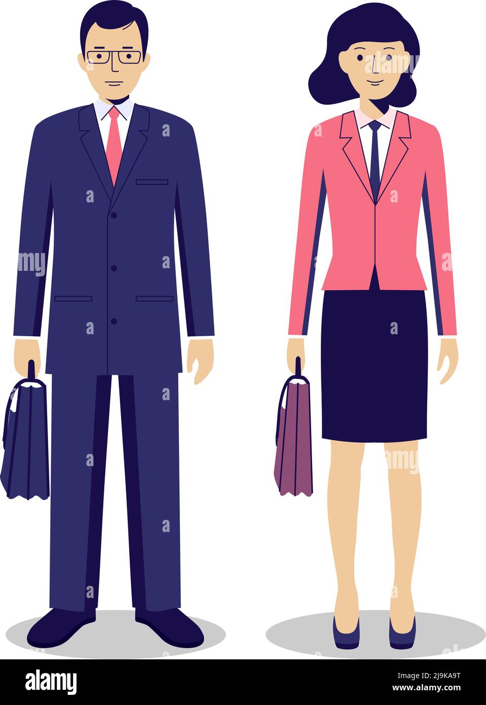 Couple of creative people isolated on white background. Set of business man and woman standing together. Cute and simple in flat style. Stock Vector