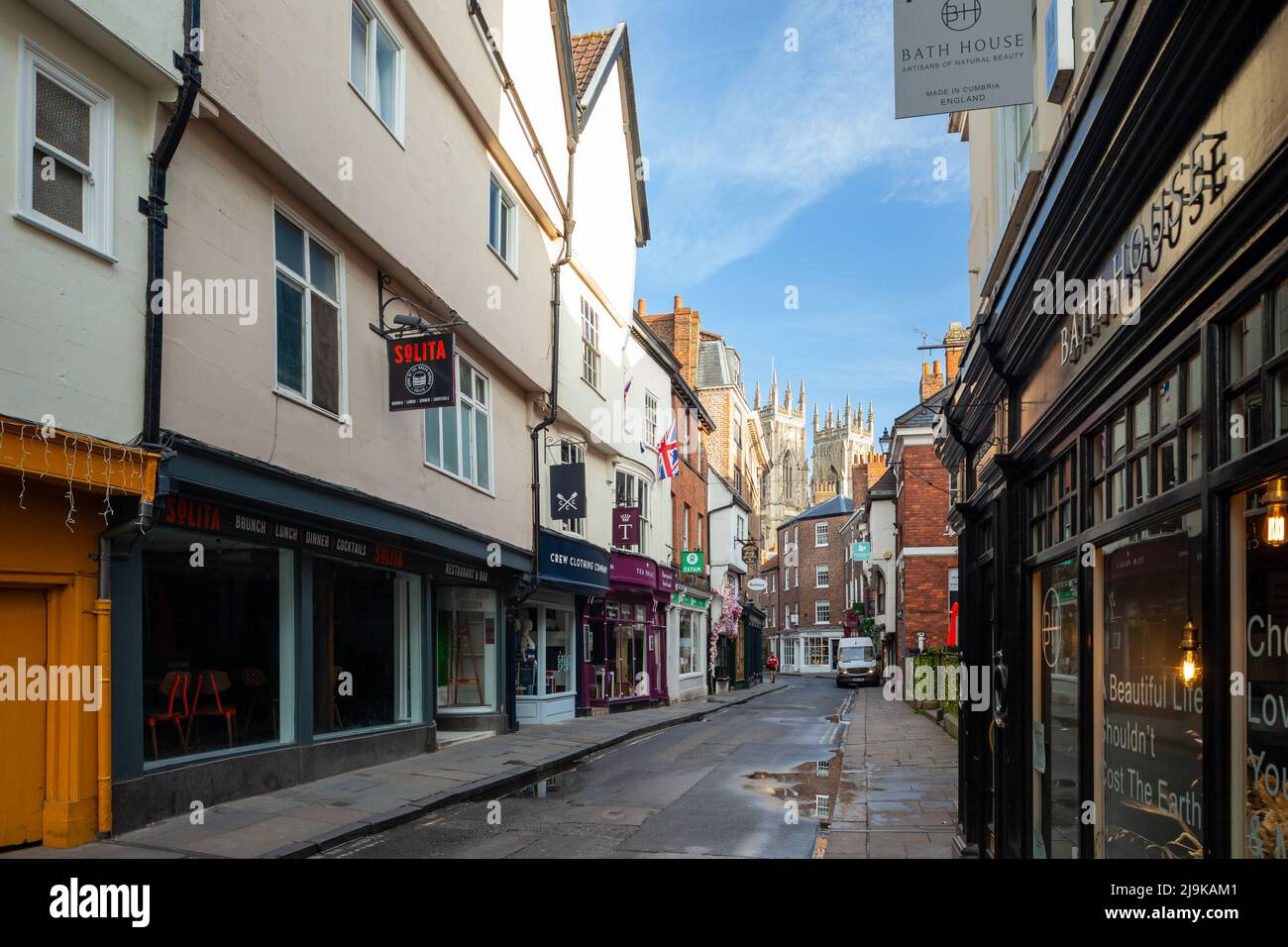 Morning on Low Petergate in York city centre, North Yorkshire, England. Stock Photo