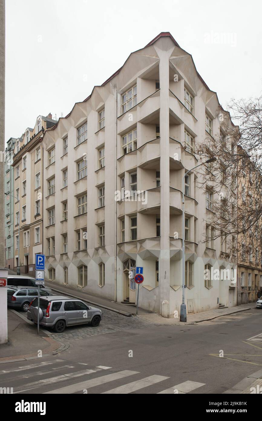 Cubist residential house designed by Czech modernist architect Josef Chochol (1913-1914) in Neklanova Street in Vyšehrad district in Prague, Czech Republic. Stock Photo