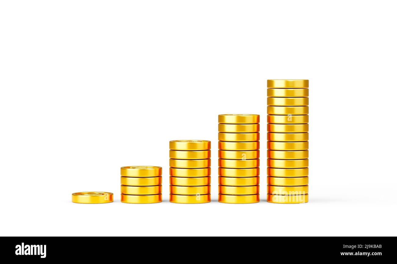 Stacks of golden coins isolated on white background Stock Photo - Alamy