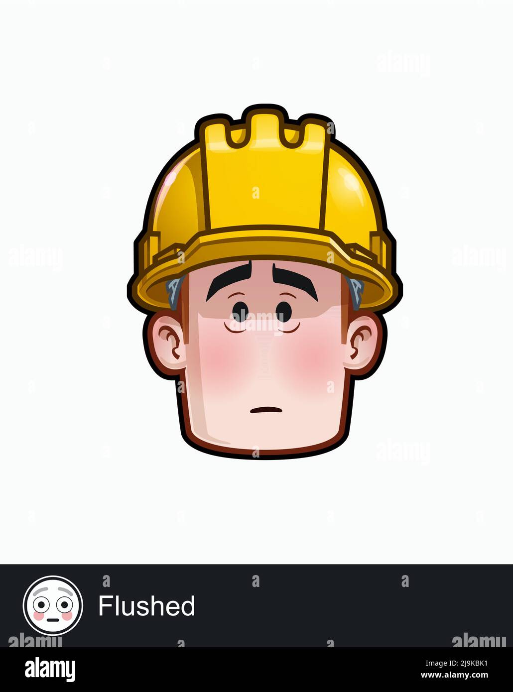 Icon of a construction worker face with Flushed emotional expression. All elements neatly on well described layers and groups. Stock Vector