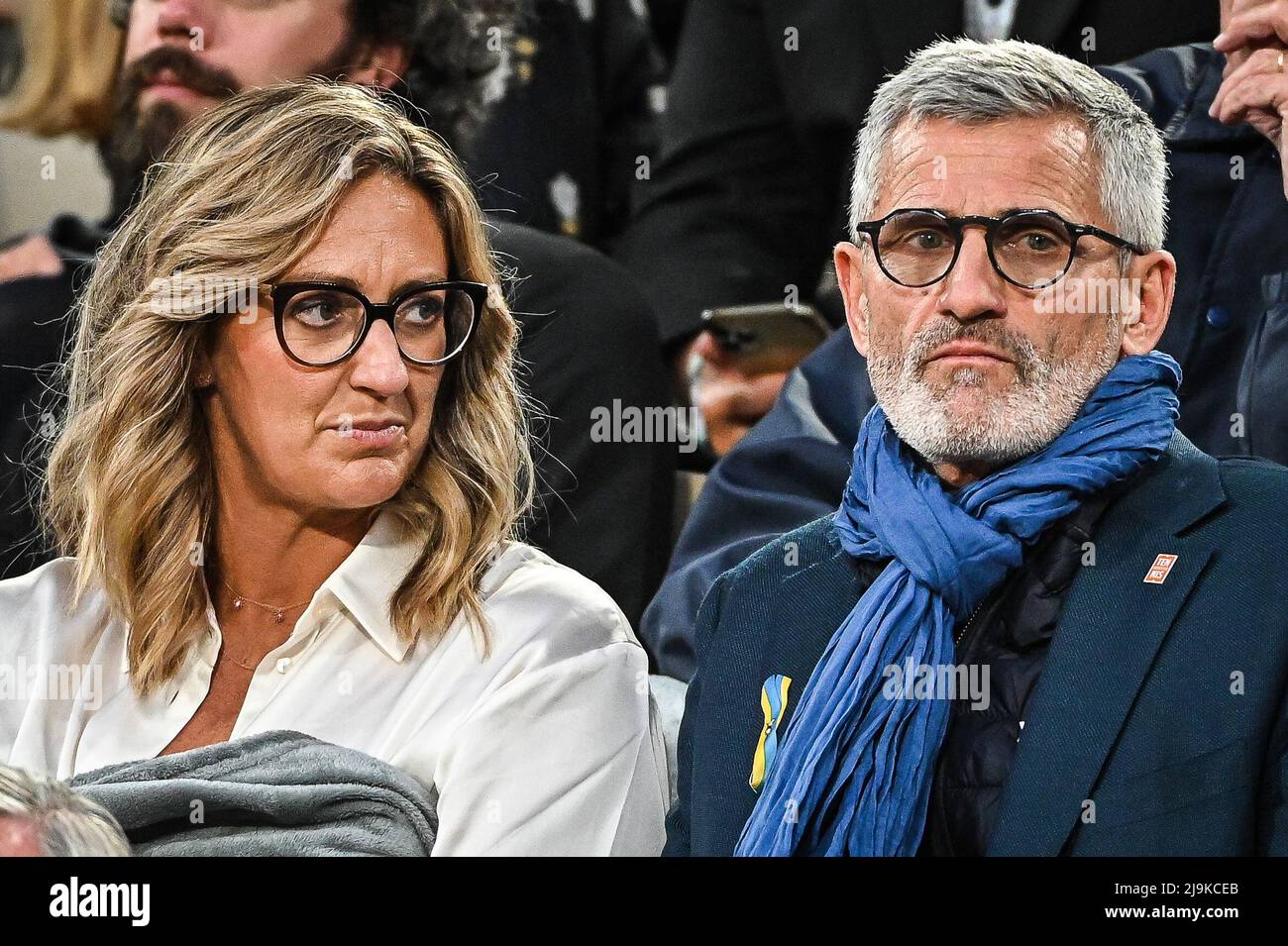 Gilles MORETTON president of FFT and Mary PIERCE during the Day two of Roland-Garros 2022, French Open 2022, Grand Slam tennis tournament on May 23, 2022 at Roland-Garros stadium in Paris, France - Photo: Matthieu Mirville/DPPI/LiveMedia Stock Photo