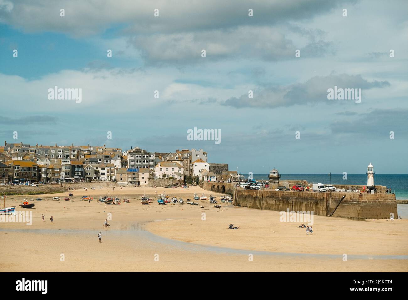 St Ives, Cornwall, UK. St Ives Harbour beach at low tide.. Stock Photo