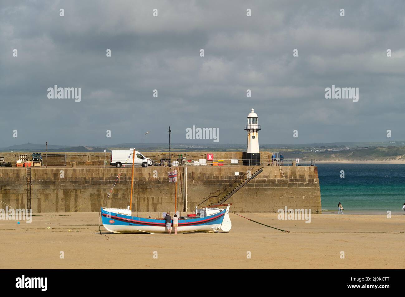 St Ives, Cornwall, UK. The James Stevens No10 St Ives Lifeboat on the Harbour Beach. Stock Photo