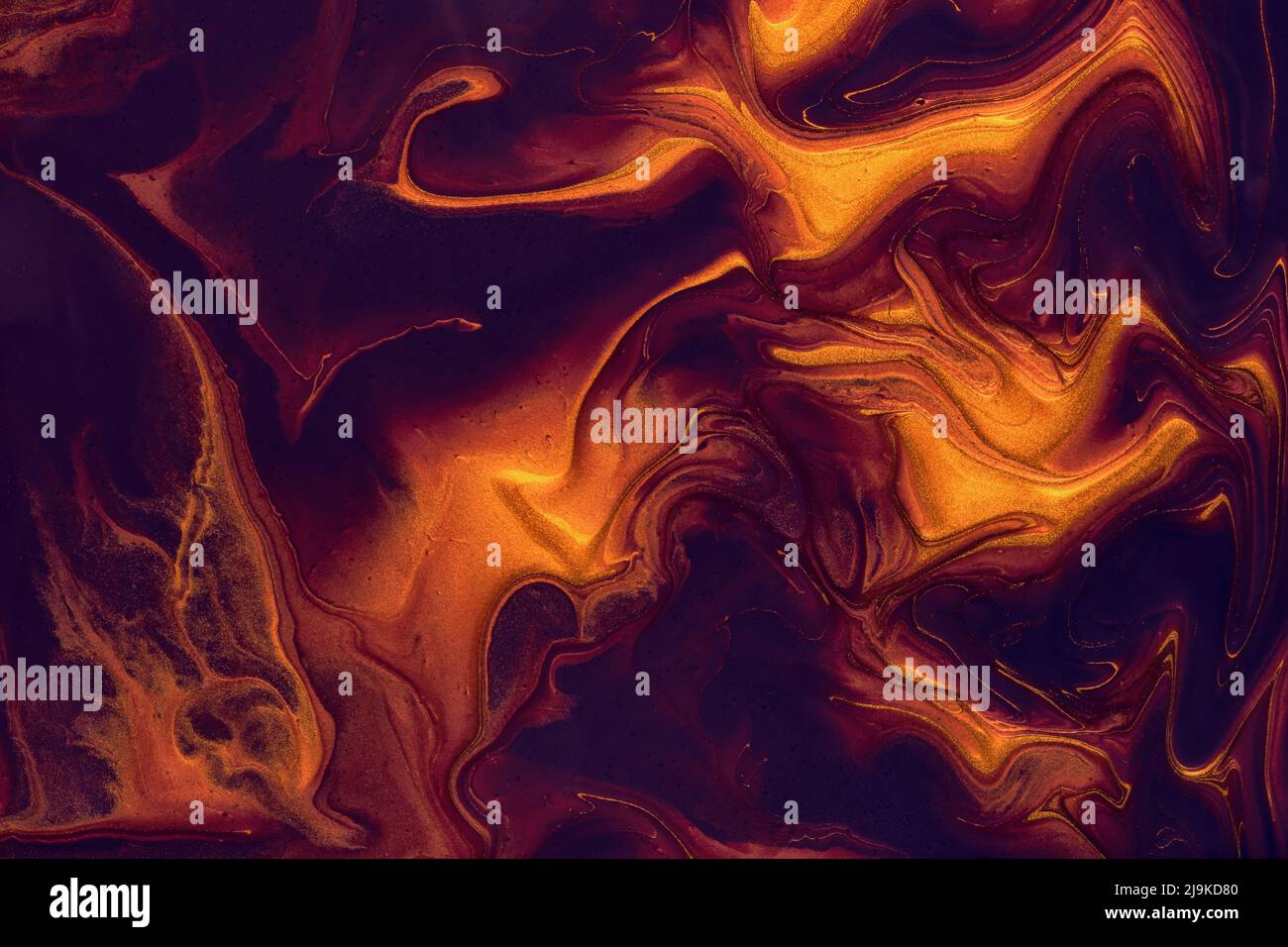Abstract fluid art background black and orange colors. Liquid marble ...