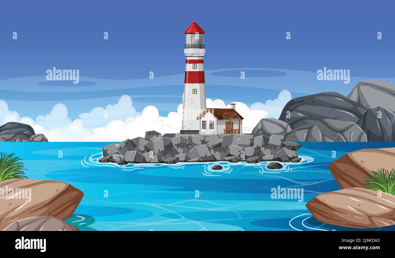 Lighthouse on the coast illustration Stock Vector Image & Art - Alamy