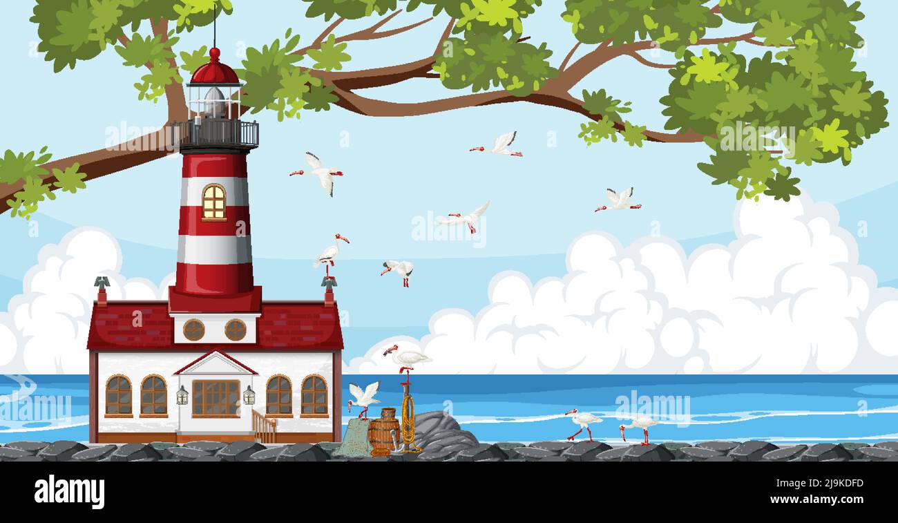 Lighthouse on the coast illustration Stock Vector Image & Art - Alamy