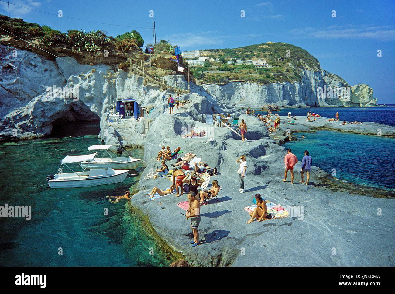People at a natural pool, bathing beach at Le Forna, Ponza, Island, South Italy, Italy, Tyrrhenian Sea, Mediterranean Sea, Europe Stock Photo