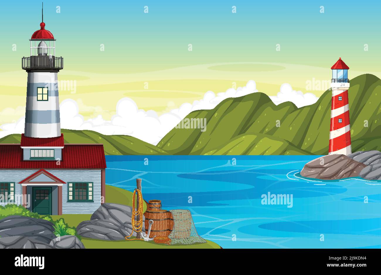 Lighthouse on the coast scene illustration Stock Vector Image & Art - Alamy