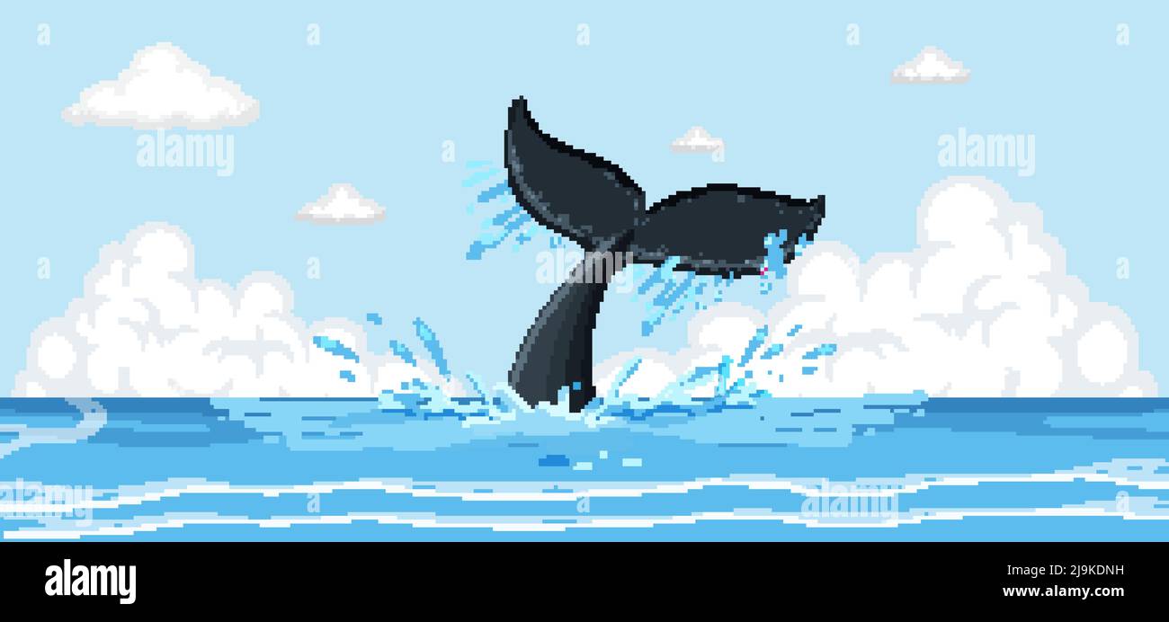 A tail of humpback whale above the water illustration Stock Vector ...