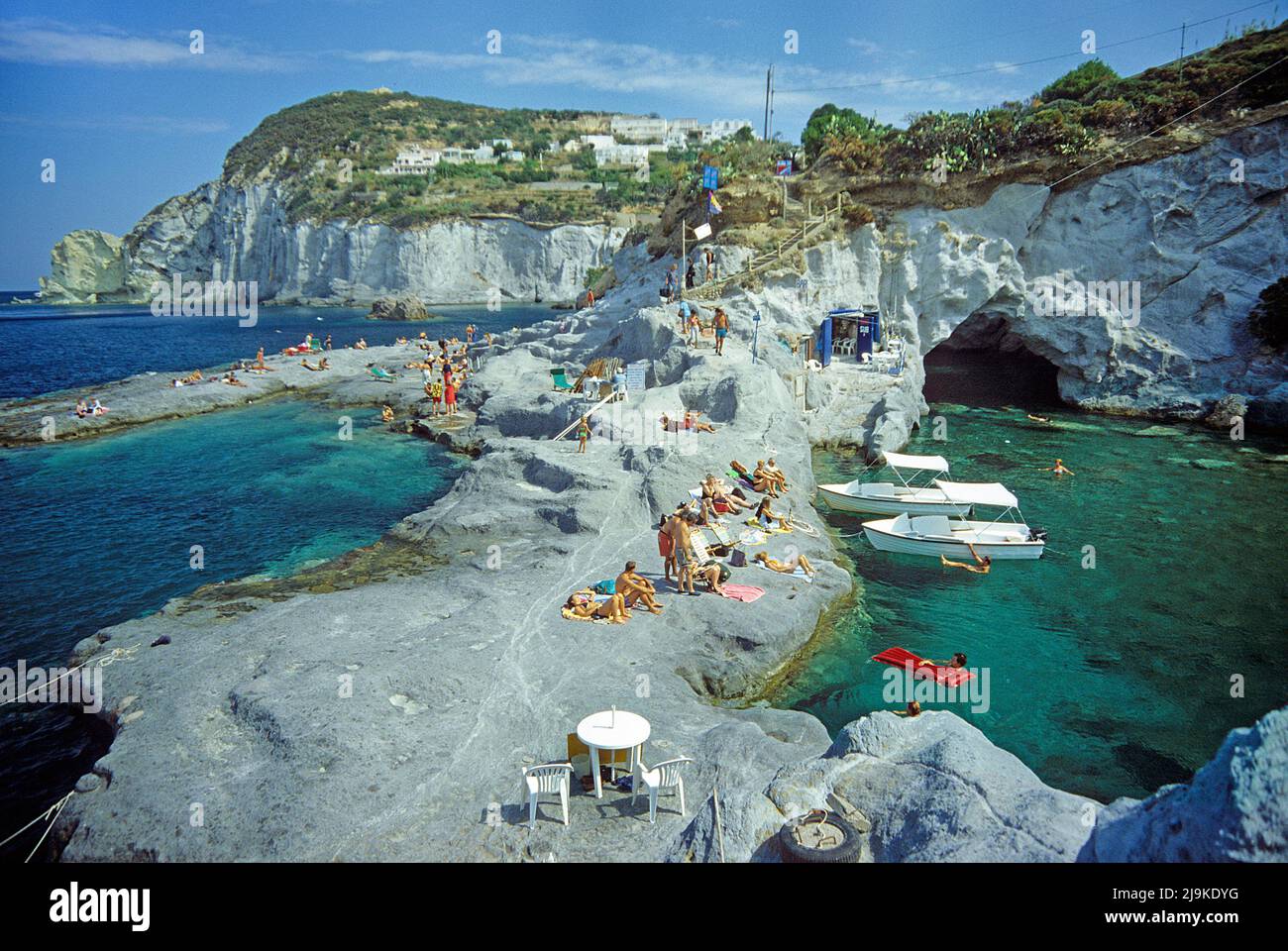 People at a natural pool, bathing beach at Le Forna, Ponza, Island, South Italy, Italy, Tyrrhenian Sea, Mediterranean Sea, Europe Stock Photo