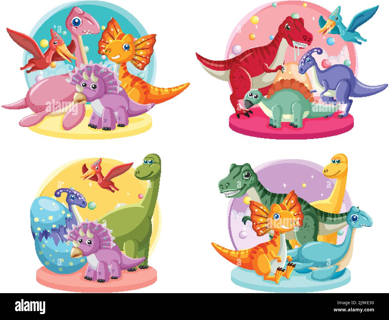 Set of cute dinosaur cartoon characters illustration Stock Vector Image & Art Alamy