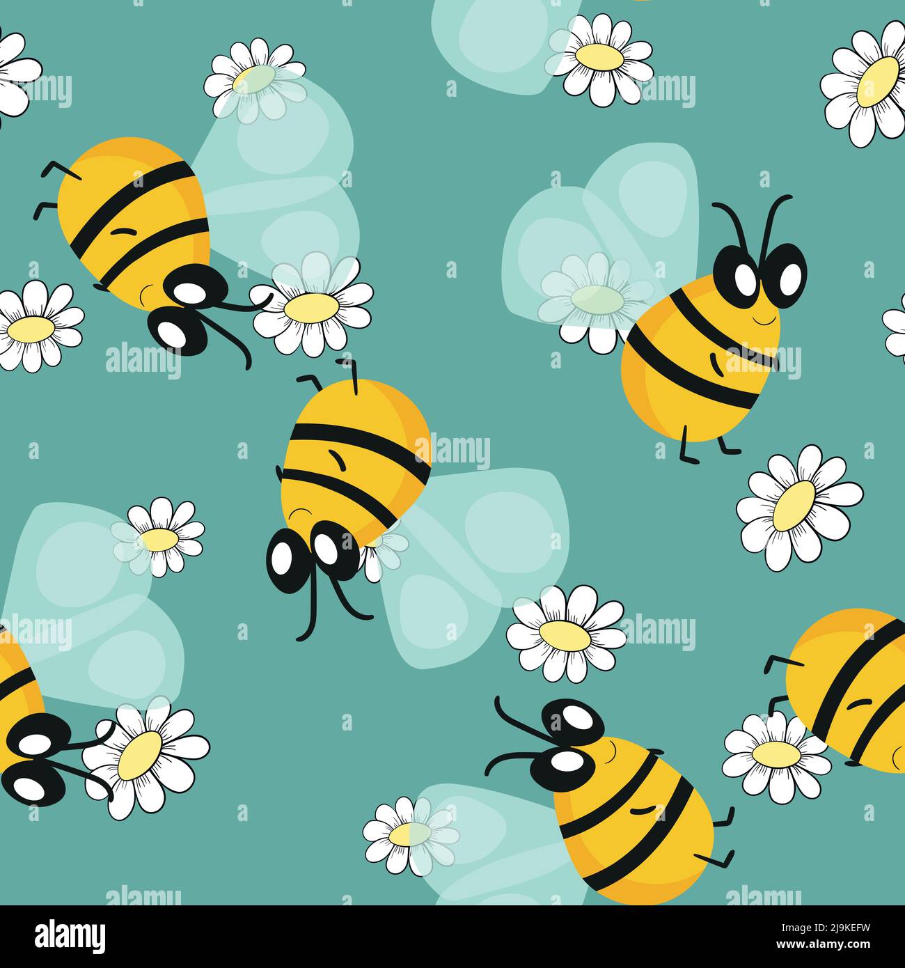 Seamless pattern with bees on floral background. Small wasp. Vector ...