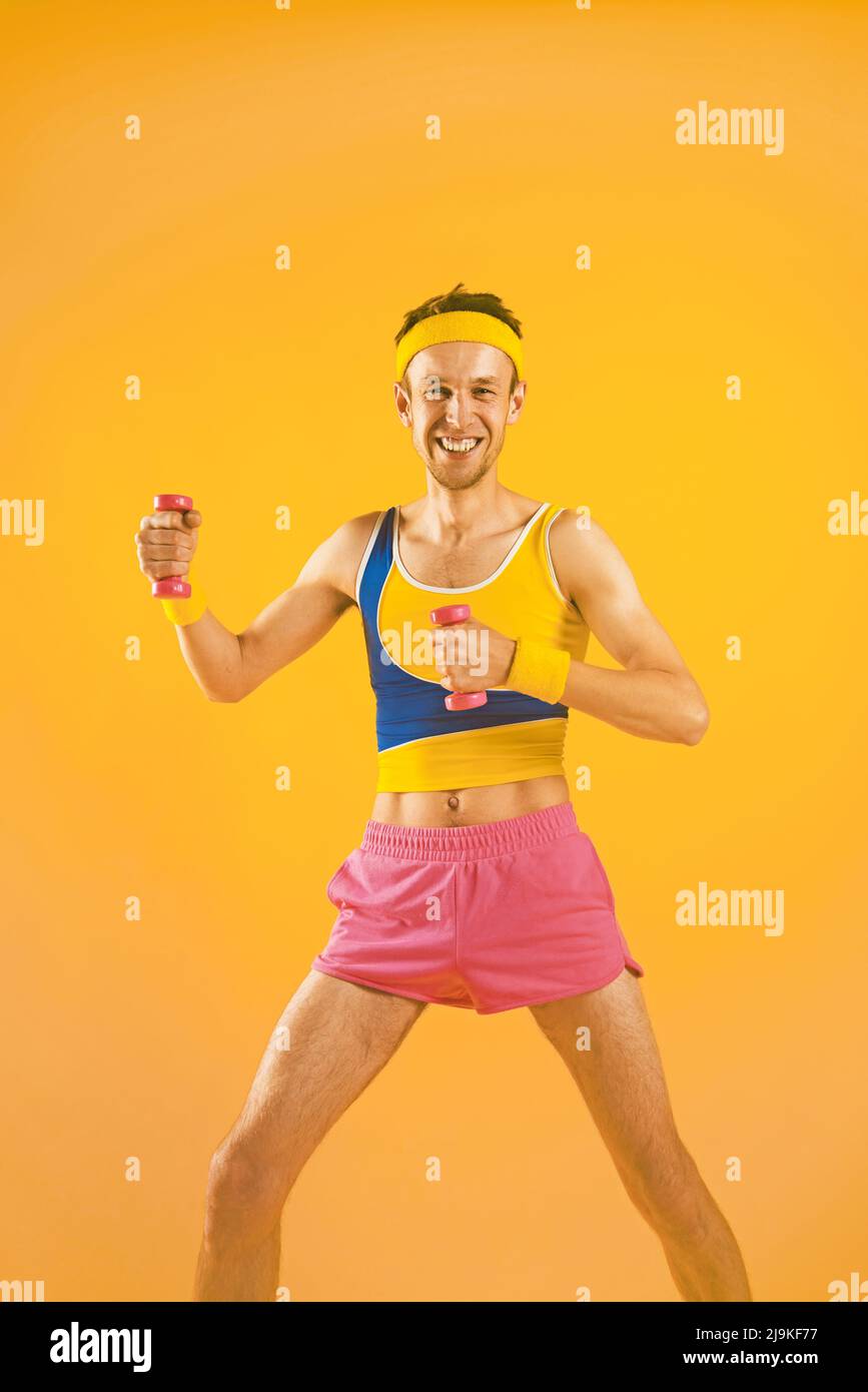 A thin funny guy in sports clothes and glasses Stock Photo Alamy