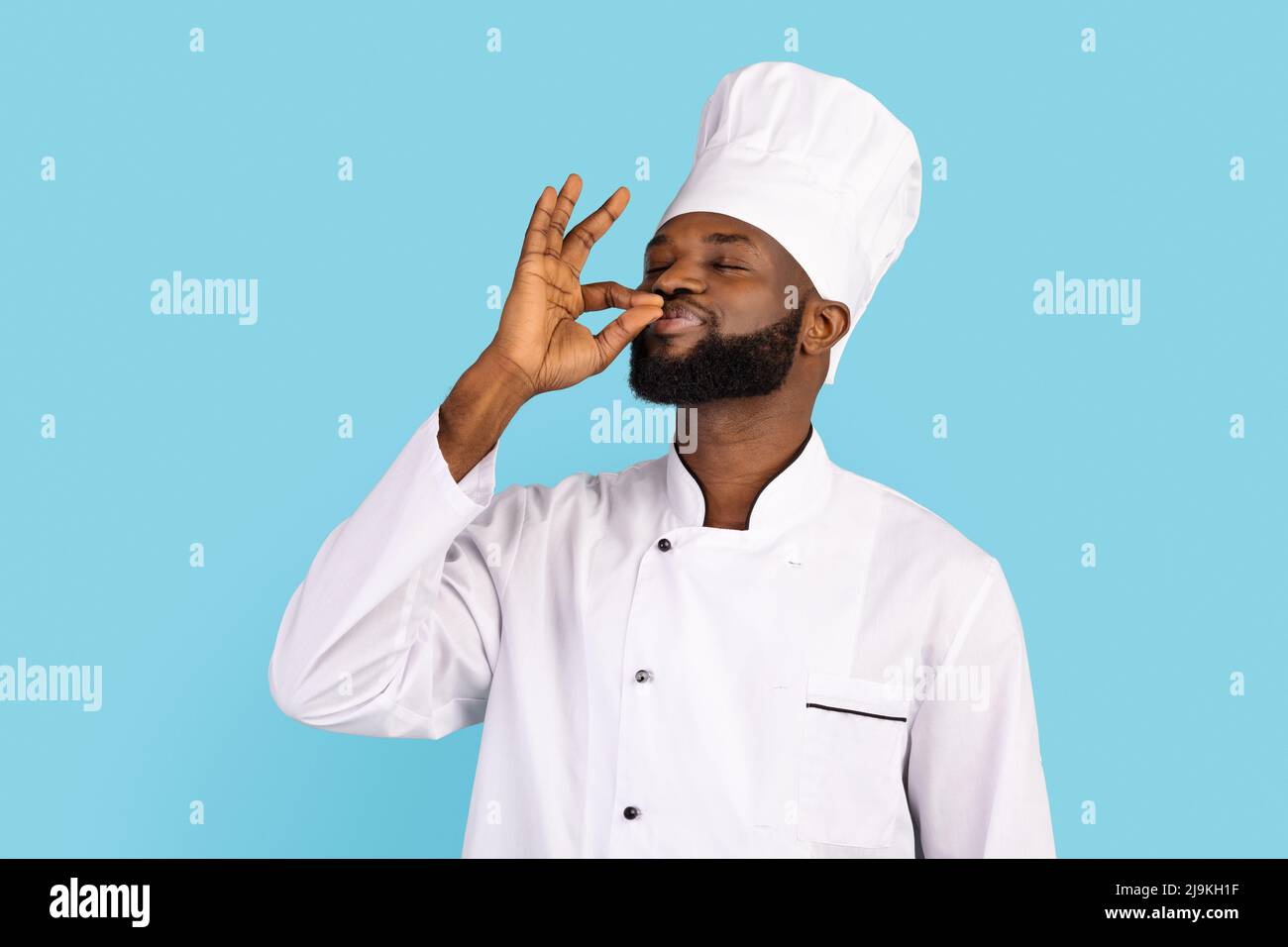 IMAGE(https://c8.alamy.com/comp/2J9KH1F/handsome-black-male-chef-in-uniform-kissing-fingers-standing-over-blue-background-2J9KH1F.jpg)
