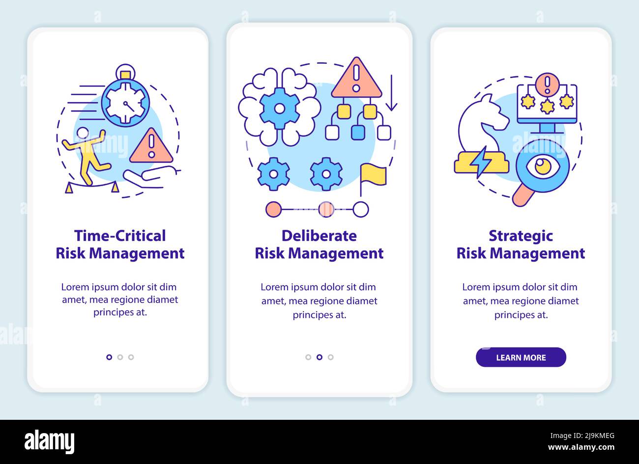 Operational risk management levels onboarding mobile app screen Stock