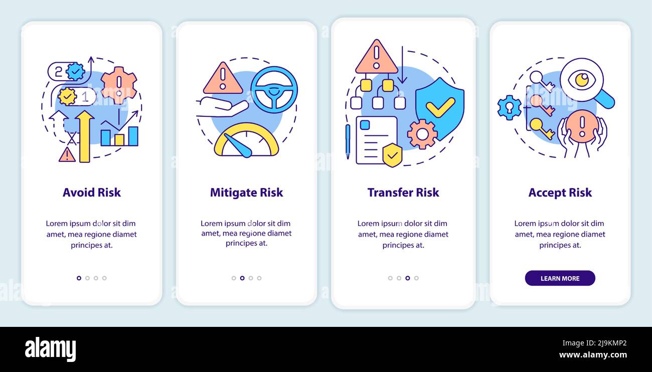 Risk management steps onboarding mobile app screen Stock Vector Image ...