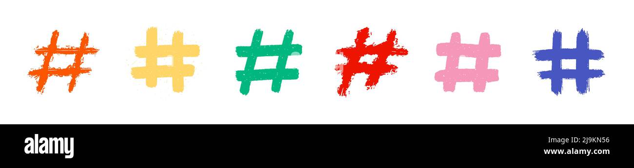 Hashtags, vector ink painted tag icons on white background. Hand Drawn ...