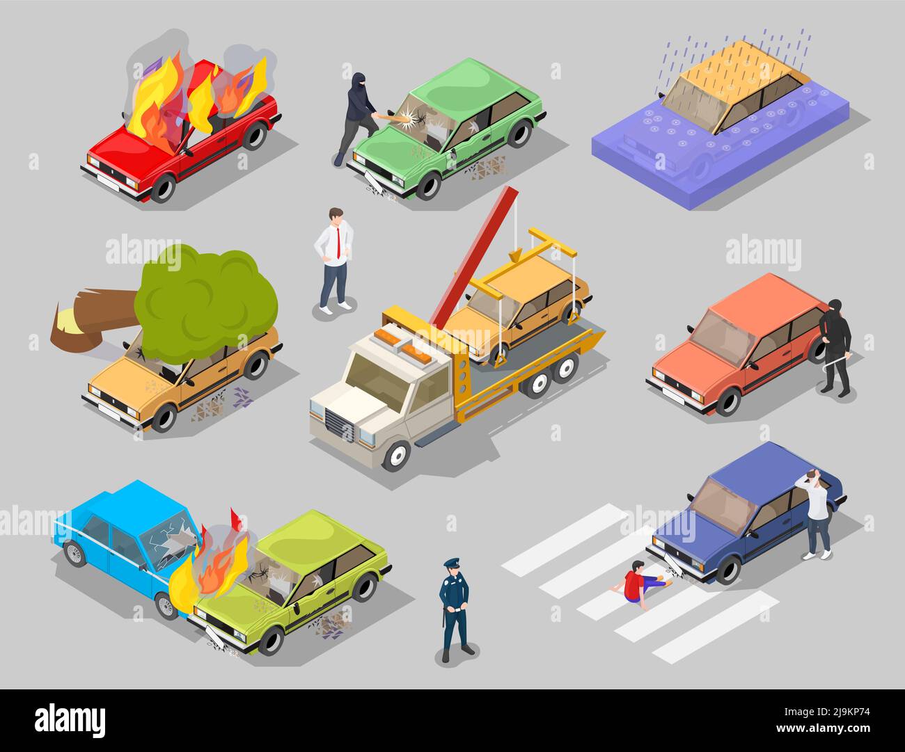 Car accident isolated vector isometric 3d set Stock Vector Image & Art ...