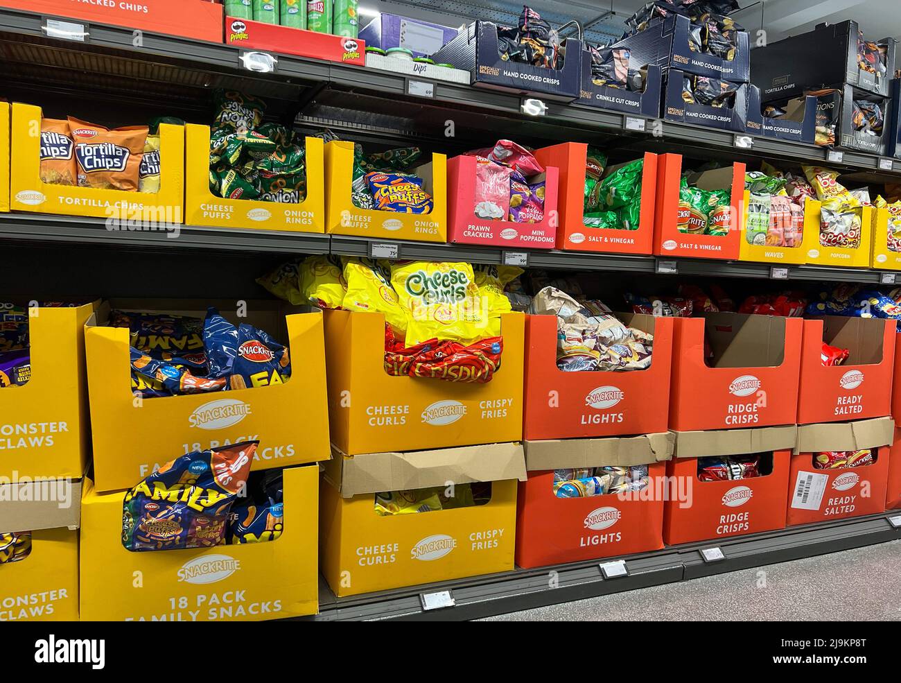 London, UK 24 May 2022 - Packs of crisps in a supermarket. According to market reach by Kantar Worldpanel, prices are rising fastest in grocery such as savoury snacks. Credit Dinendra Haria /Alamy Live News Stock Photo