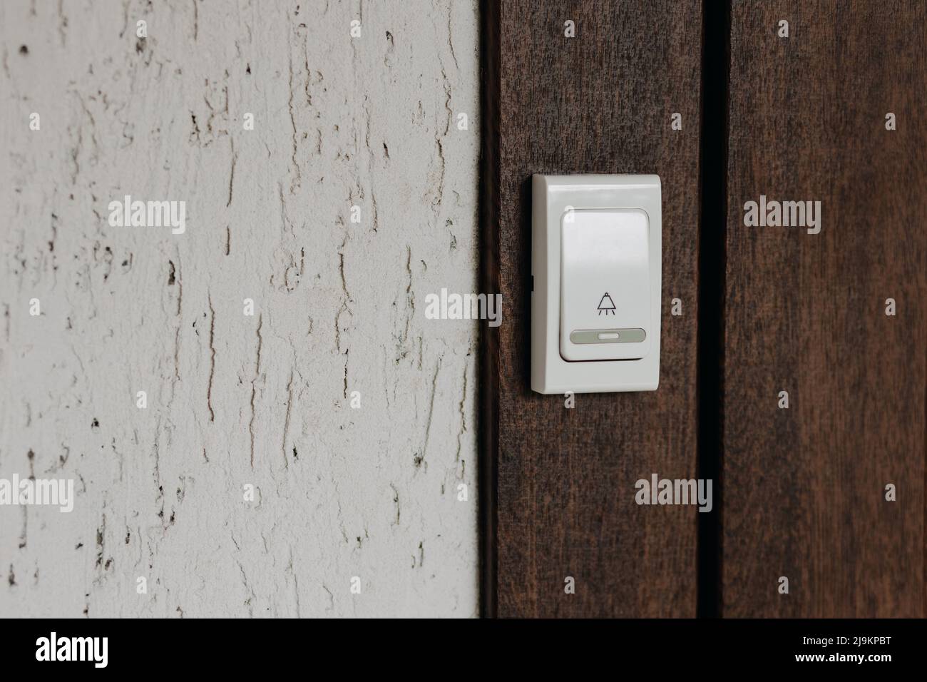 White doorbell close up. Place for your text. High quality photo Stock Photo