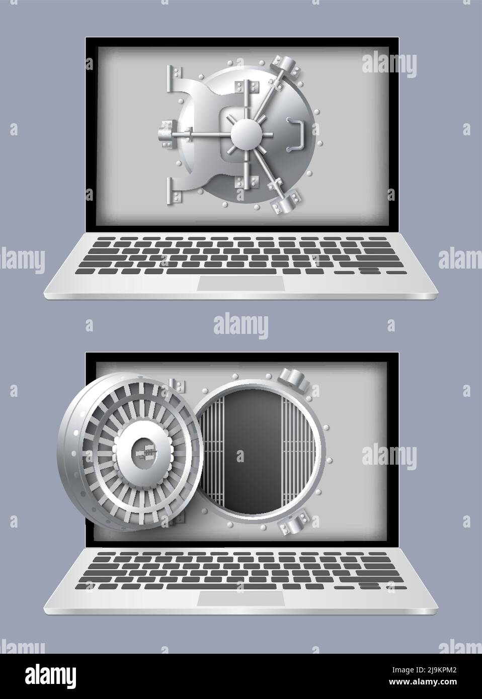 Computer security vector laptop and safe on screen Stock Vector
