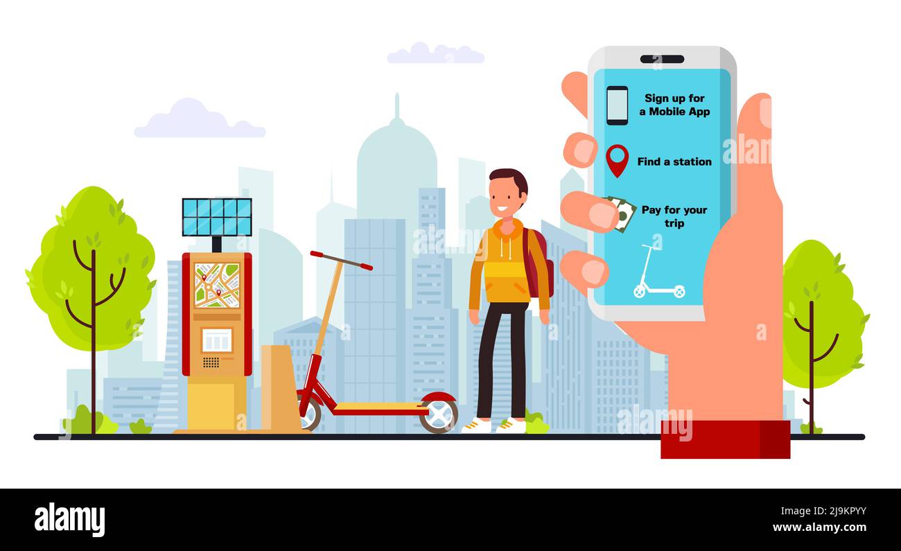 Electric scooter rent mobile app flat vector Stock Vector Image & Art