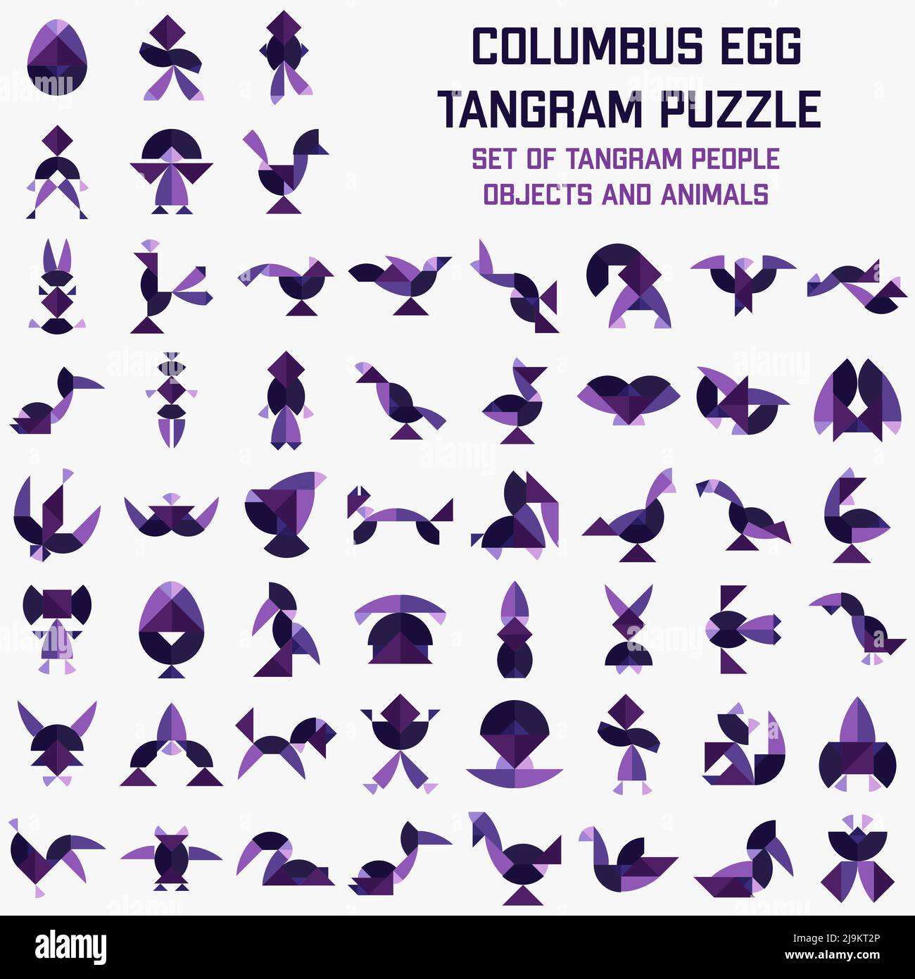 Set of Tangram Puzzle. Columbus Egg.  Stock Vector