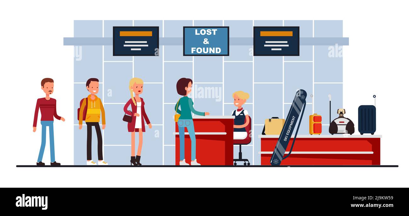 Lost found service vector queue at airport terminal Stock Vector