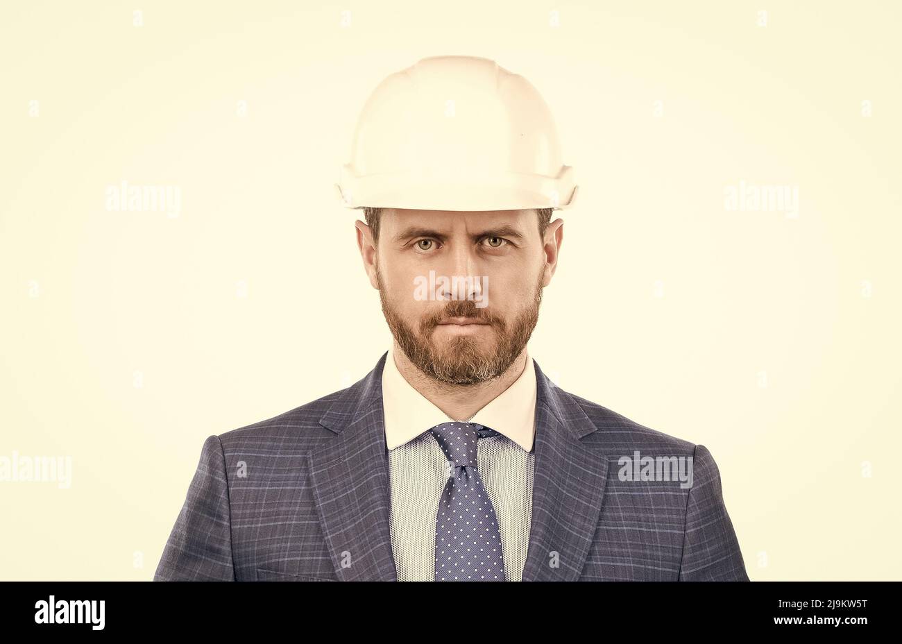 Reliable building. Portrait of engineer. Civil engineer with serious face. Constructor Stock Photo