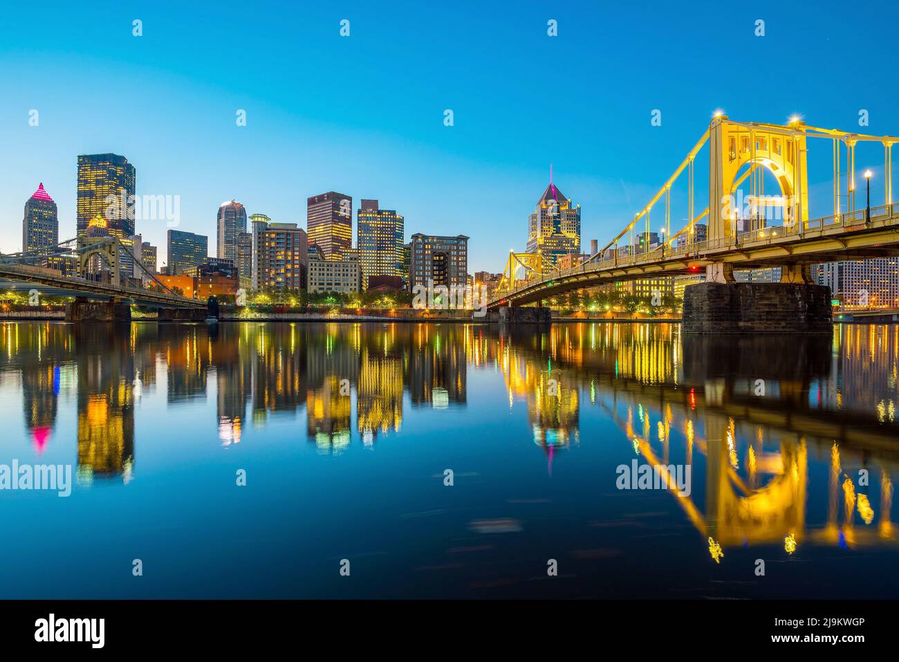 Panorama of downtown Pittsburgh skyline at twilight Stock Photo Alamy
