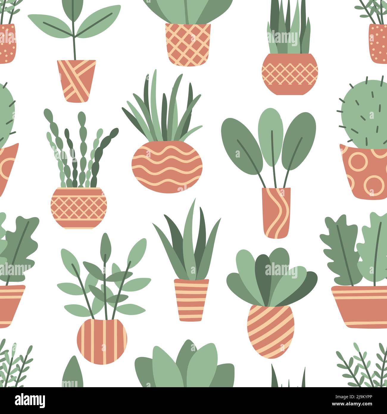 Houseplants in pots seamless pattern Stock Vector