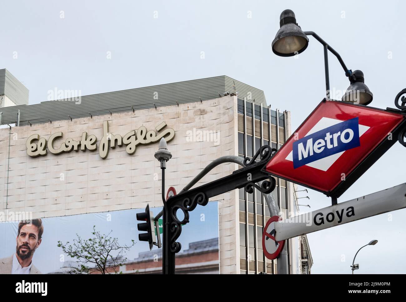 Madrid, Spain. 23rd May, 2022. Madrid´s subway station of Goya is seen in the foreground while, in the background, can be seen the Spanish biggest department store El Corte Ingles and logo in Spain. (Photo by Xavi Lopez/SOPA Images/Sipa USA) Credit: Sipa USA/Alamy Live News Stock Photo