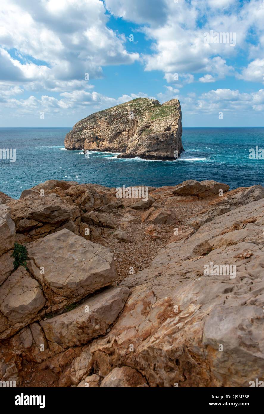 View of Foradada Island from Belvedere La Foradada, Capo Caccia, Alghero, Sardinia, Italy Stock Photo
