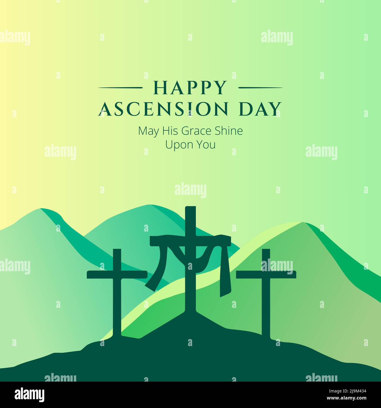 Happy Ascension Day with Cross and Mountains Vector Illustration Stock