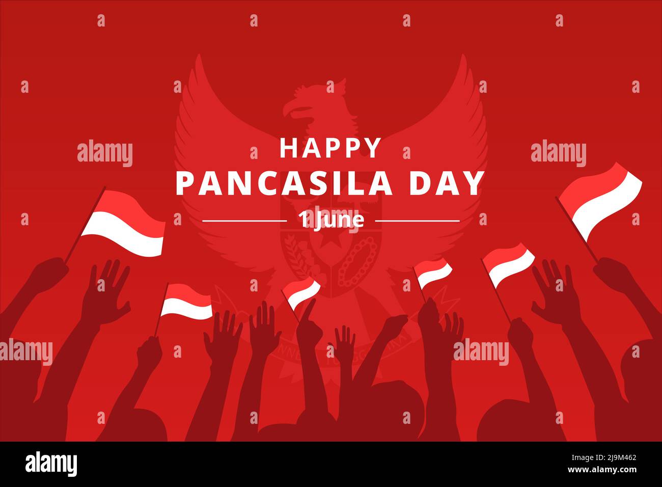 Happy Pancasila Day Background with Indonesian Flags and Garuda Bird Symbol. Hari Lahir Pancasila 1 June Flat Style Vector Illustration Stock Vector