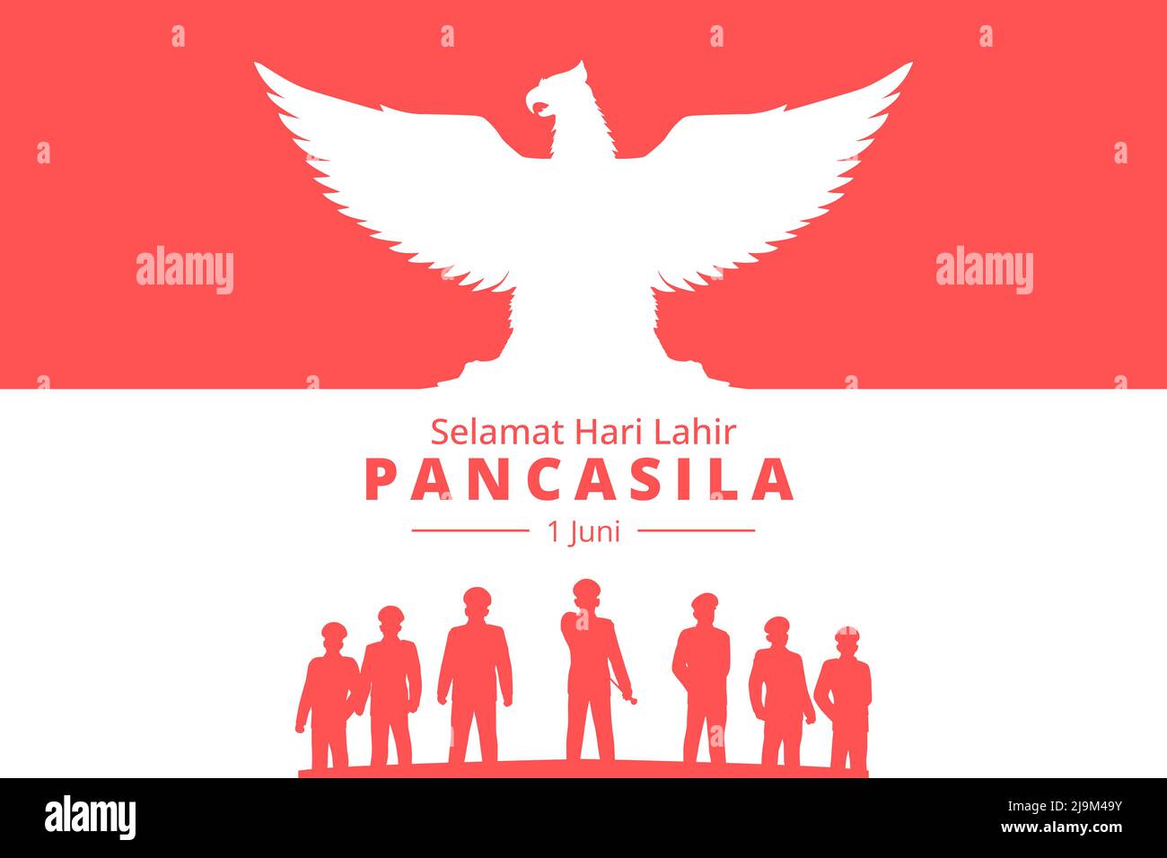 Happy Pancasila Day. Unity in Diversity. Selamat Hari Lahir Pancasila 1 Juni. Flat Vector Illustration Stock Vector