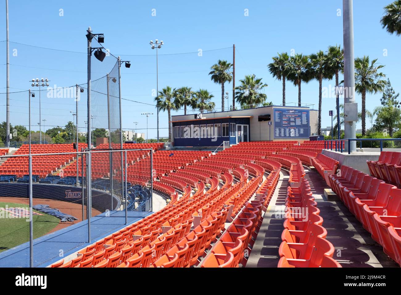 FULLERTON CALIFORNIA - 22 MAY 2020: Third Base seating at Goodwin Field, looking towards the Press Box, on the campus of California State University F Stock Photo