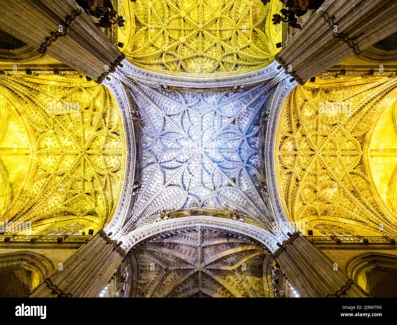 Gothic style Star vault in front of the Main Chapel - Seville Cathedral, Spain Stock Photo